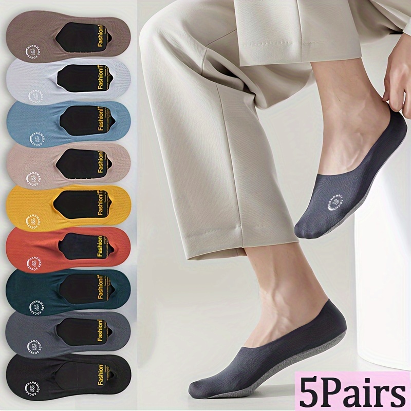 

5 Pairs Of Men's Solid Color Lightweight Ultra Thin & Mesh Breathable No Show Socks, Comfy Soft & Elastic Socks, Men's Hosiery