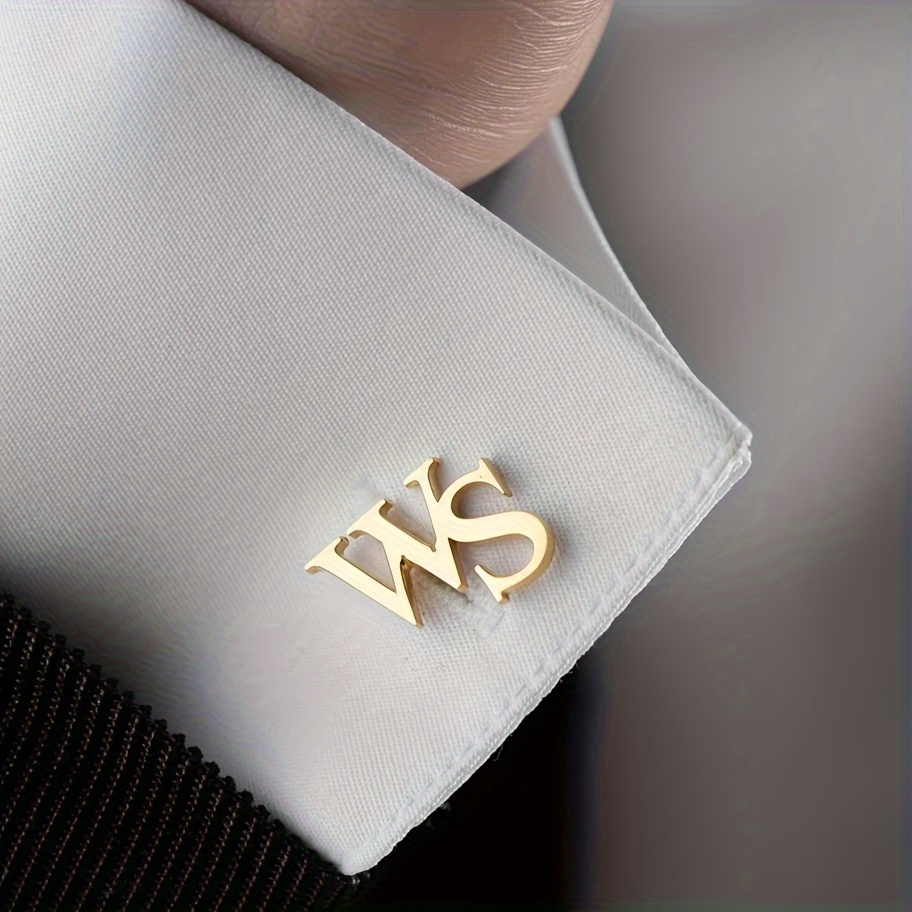 TEMU Custom Two-letter Cufflinks, Stainless Steel Minimalist Initial Cufflinks, Simple Gentleman Shirt Cufflinks, Popular Men's Jewelry, Language To