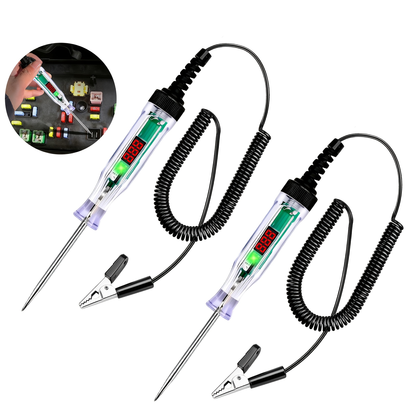 TEMU 2pcs Circuit Tester, 6-36v Voltage Range, Digital Led Display, Long 150cm Lead, Red/green Polarity , Auto Electrical Diagnostic Tool For Fuses,