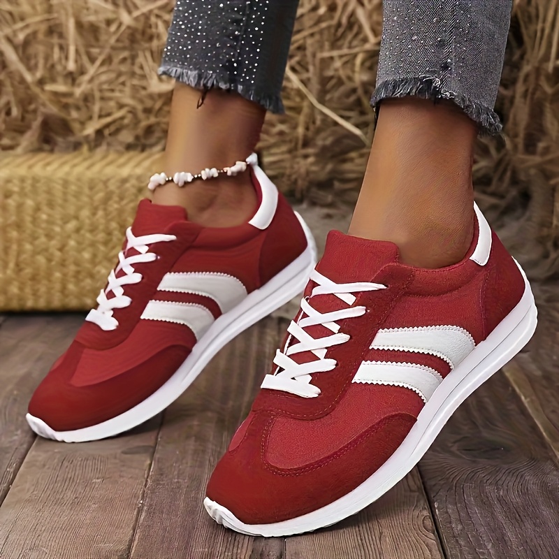 Women's Casual Lace-Up Sneakers Breathable Fabric Running Shoes with  Rubber Sole, Low-* White Laces, Green Color for C