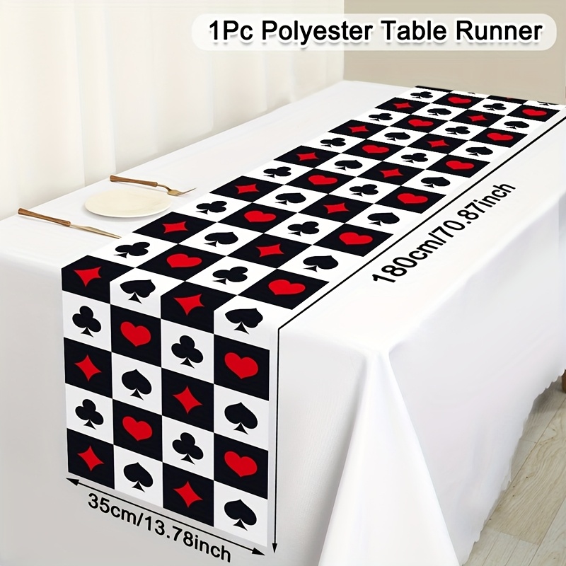 TEMU 1pc, Poker Pattern Table Runner, 35*180cm Polyester Poker Card Theme Tablecover, Las Vegas Party Decoration, Perfect For Poker Cards Birthday