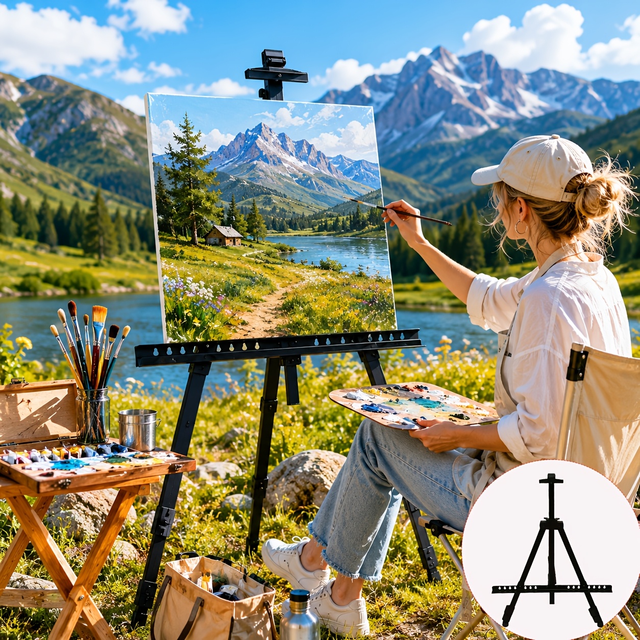 TEMU 【3d】 [3d] Portable Adjustable Metal Stand With Storage Bag, Folding Tripod Easel, Display Rack, Suitable For Garden Signs, Drawing Canvas,