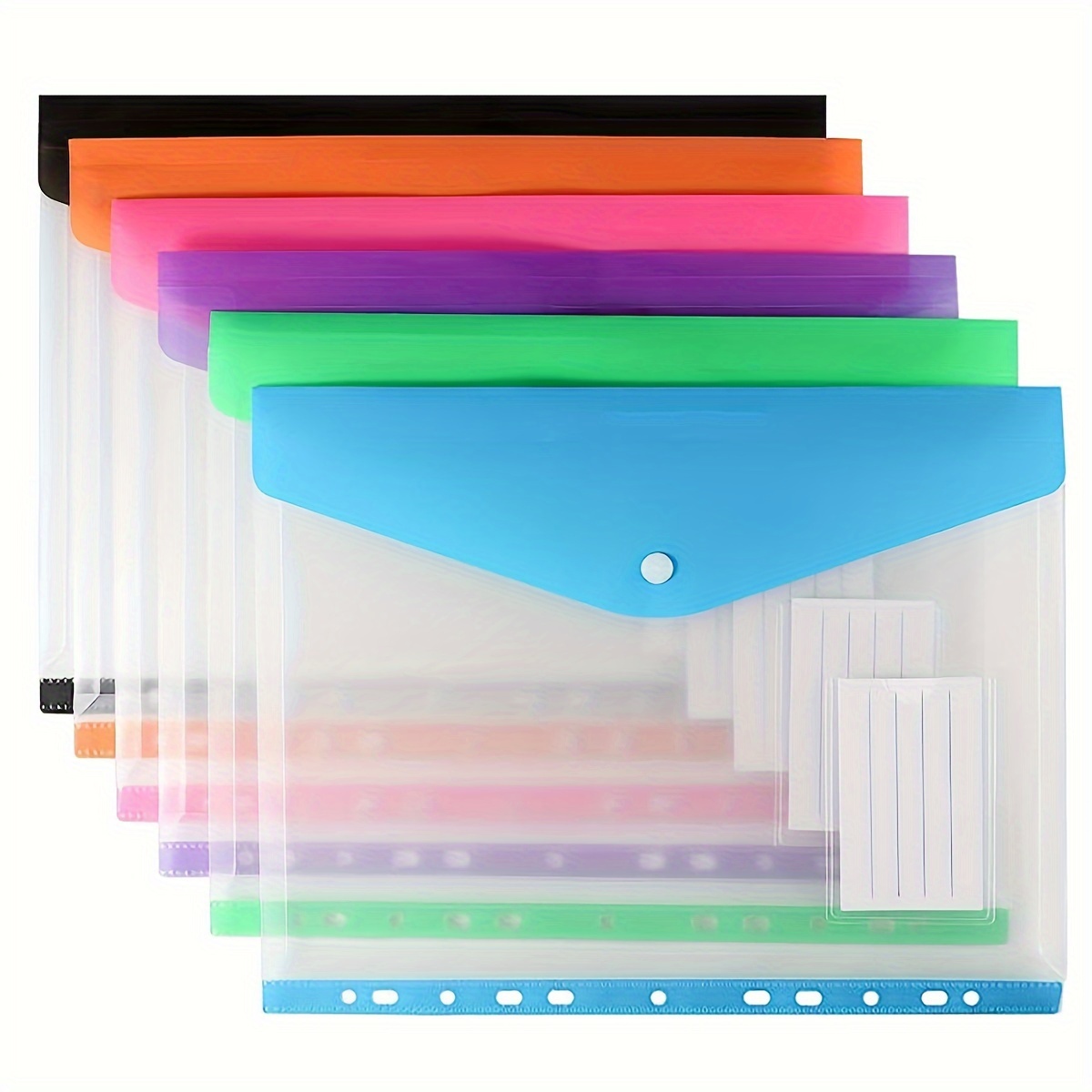 

6pcs A4 Plastic Folders 6 Different Colors 11-hole Storage Bag Stereoscopic Folders With Labels And Snap Buttons Binder For Home, Office