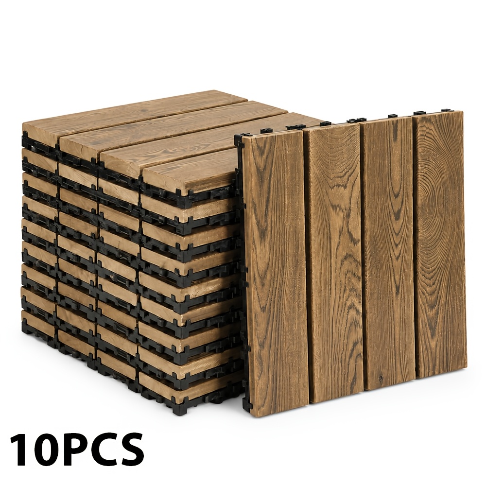 TEMU Interlocking Flooring Tiles Deck Tiles, Pack Of 10/, Water-resistant & Non-slip For Indoor/outdoor Use, Made Of Mongolian Pine For Garden,