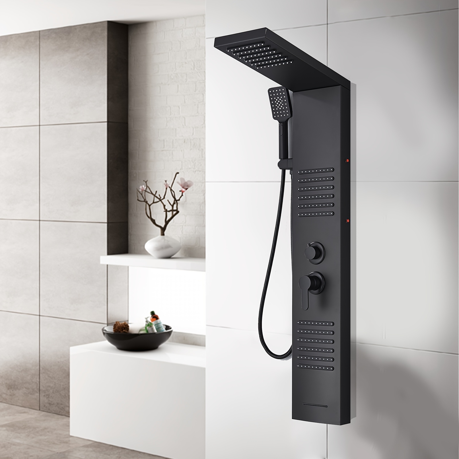 Matte Shower Set, And Waterfall Massage Body , Stainless Steel Shower Head, Includes Handheld Shower And Bathtub Faucet, 4 Functions, Wall-mounted Installation, Modern For Shower Use