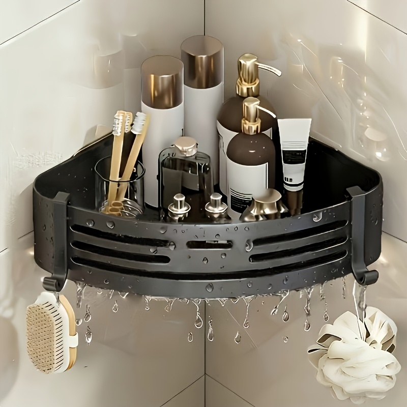 Image of Wall-mounted Triangular Shower Shelf For Organizing Shampoo And Soap Without Drilling