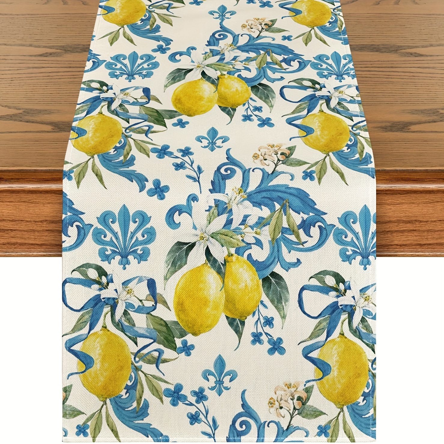

1pc, Table Runner, Fresh Lemon Printed Table Runner, Spring Theme Floral Design, Dustproof & Wipe Clean Table Runner, Perfect For Home Party Decor, Dining Table Decoration, Aesthetic Room Decor