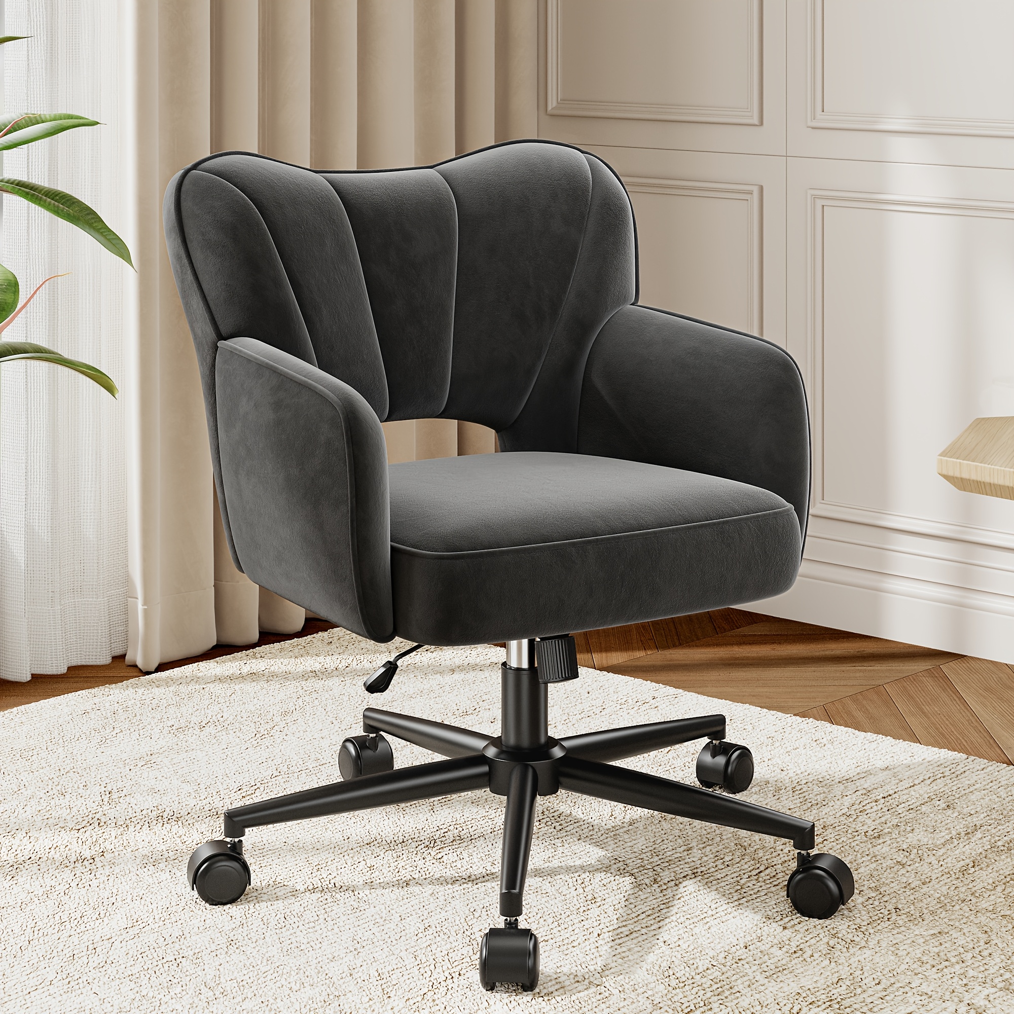 TEMU Home Office Chair With , Material, Thickened Seats, Modern Cute Vanity Chair With Adjustable Height Back, Upholstered Comfy Desk Chairs With Pu