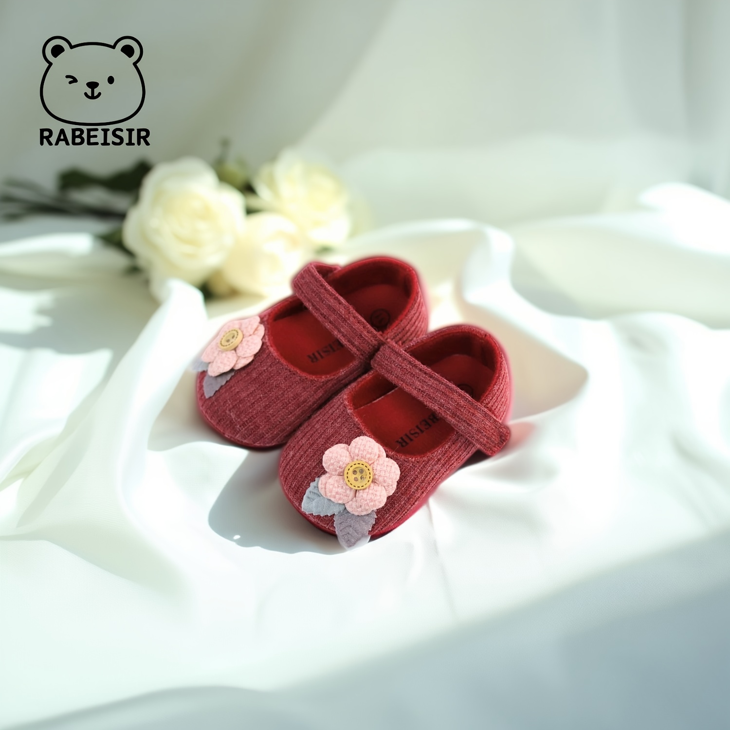 Trendy Cute Flower Mary Jane Shoes For Baby Girls, Comfortable Lightweight Non Slip Walking Shoes For Indoor Outdoor Party, Spring And Autumn