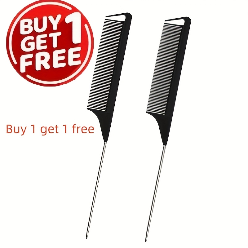 Buy 1 Get 1 Free Professional Pointed Tail Hair Comb, Professional Anti-static Hair Dyeing Rat Tail Comb, Long Steel Needle Teasing Comb, Suitable For Salon Hairstylists, Women's Metal Parting Comb