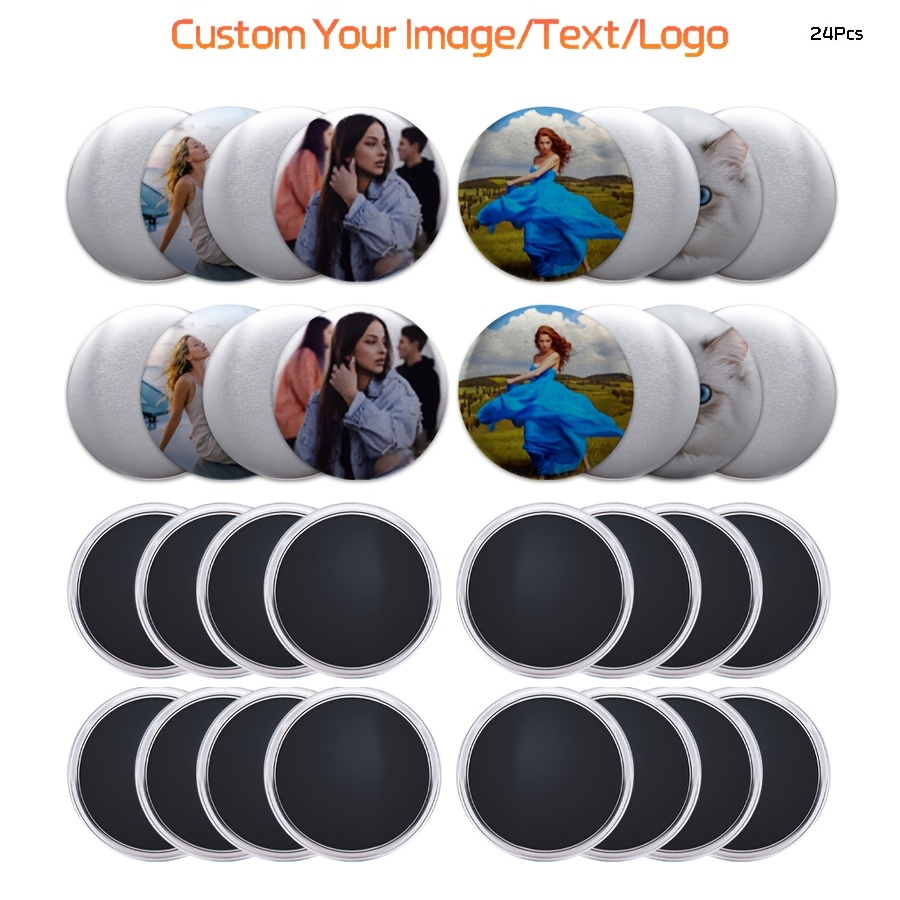 TEMU 24pcs Personalized Custom Round Magnet Refrigerator Stickers Tinplate Soft Magnet Badges Magnetic Stickers Photo Text Logo Single-sided Printing