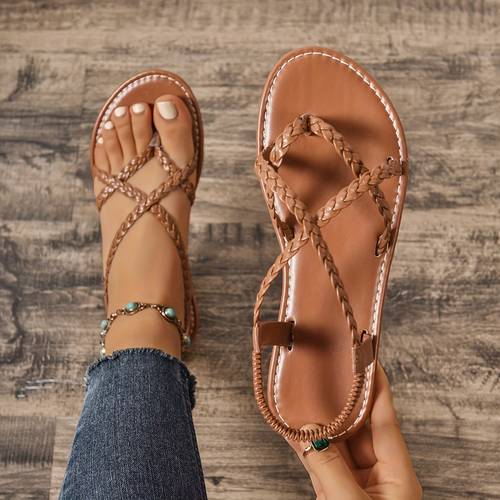 casual and stylish slip on flip flop sandals with a flat sole featuring solid color and cross design outdoor wear