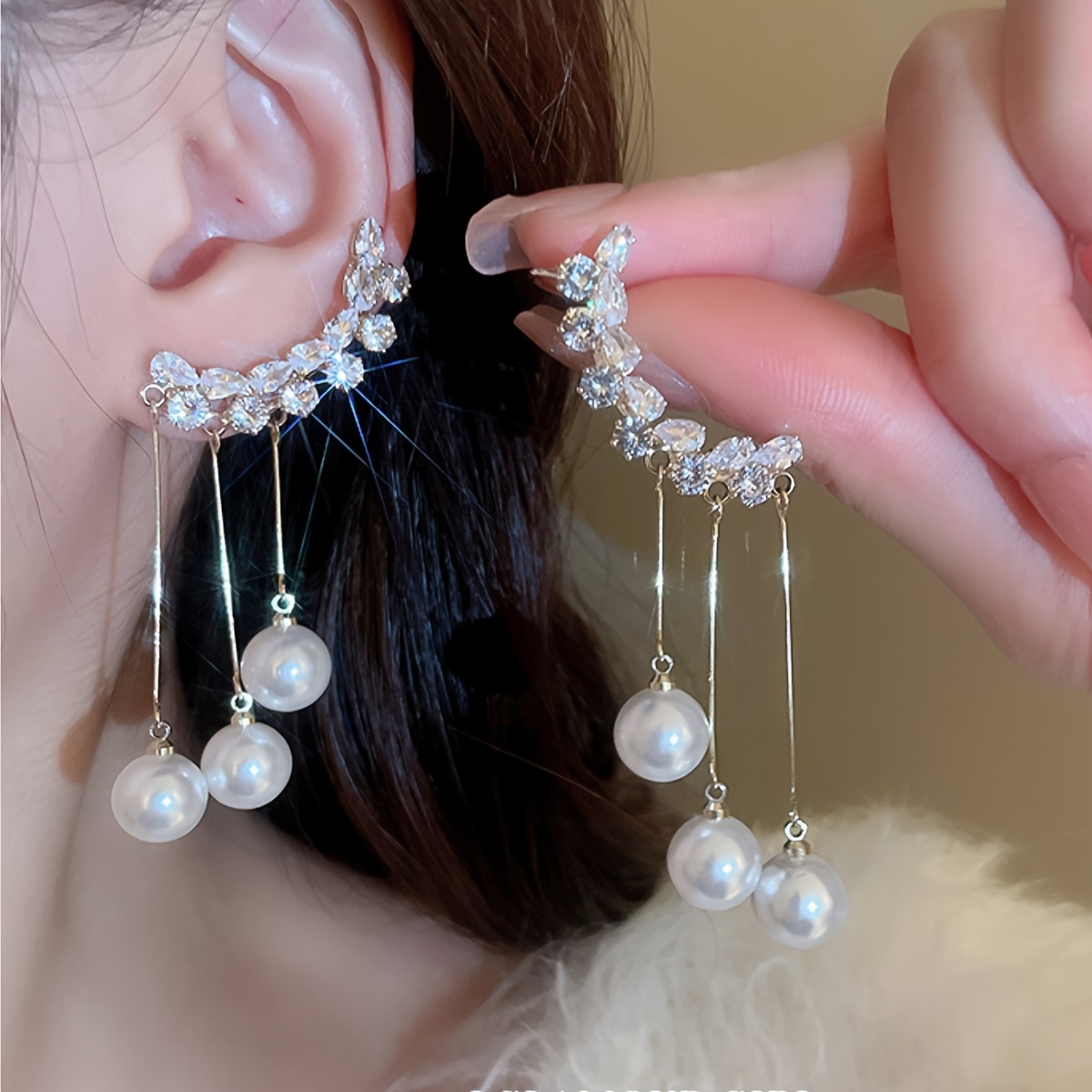 

Elegant Dangle Earrings Sparkling Flower + Tassel Design Daily Outfits Decor