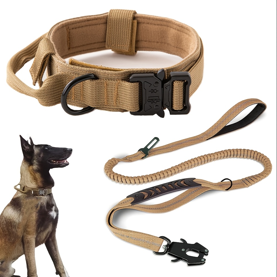 

Adjustable Thickened Tactical Collar And Leash Set For Dogs, Made Of Materials With Metal Fittings, Suitable For Outdoor Activities And Large Breeds, Without Battery