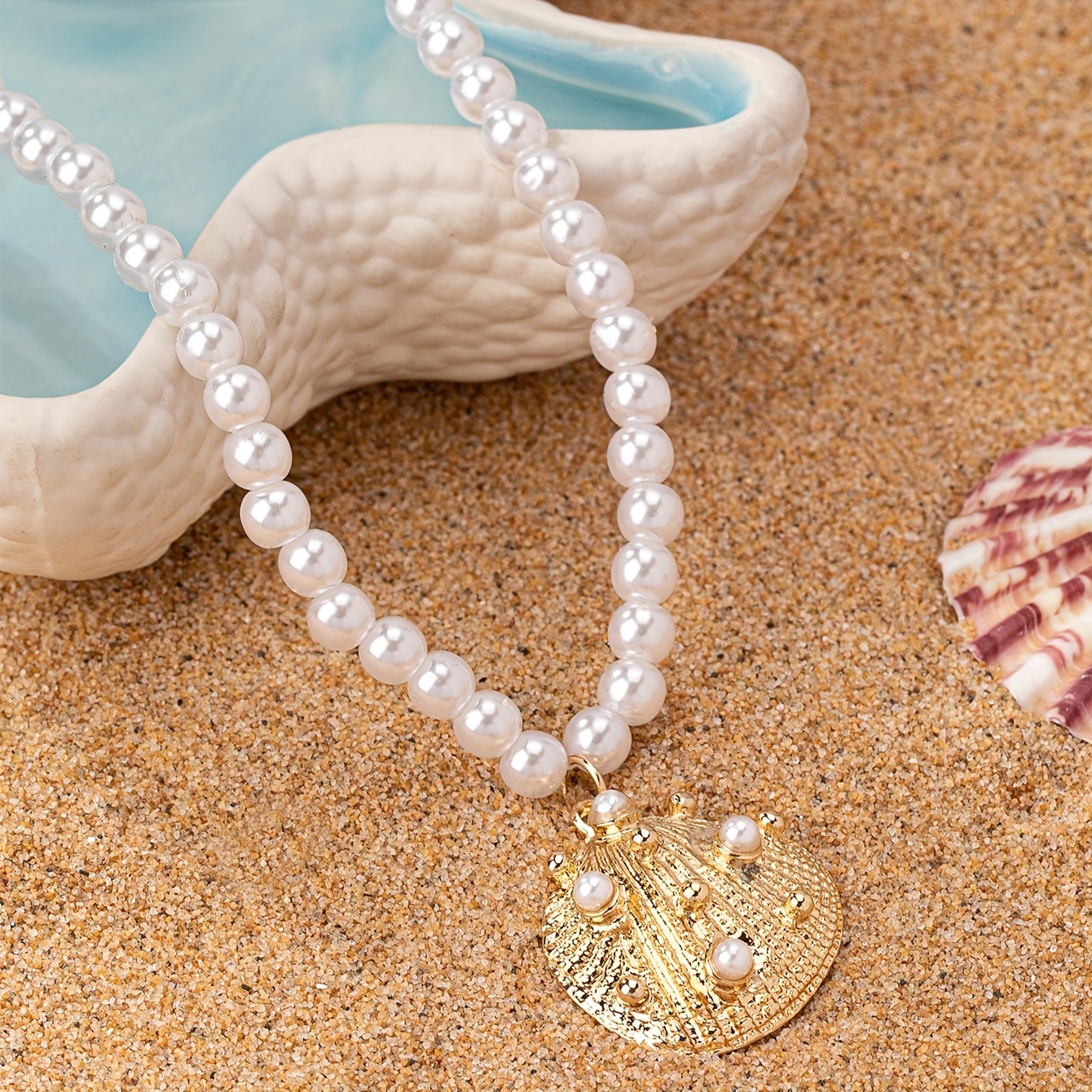 1pc elegant pearl necklace sea shell pendant ocean Temu