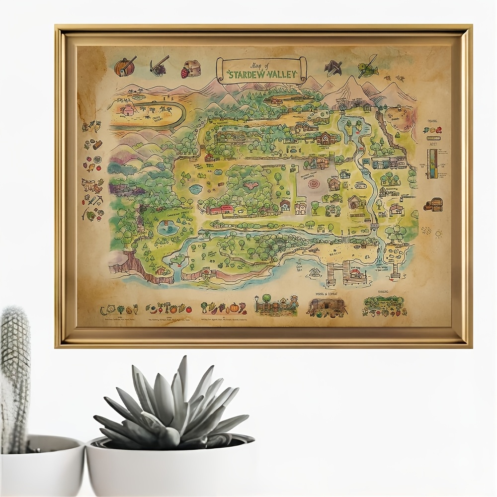 

1pc Stardew Fabric Poster, Map Decor, Home, Office, Living Room, Bedroom, Unique Holiday Gift