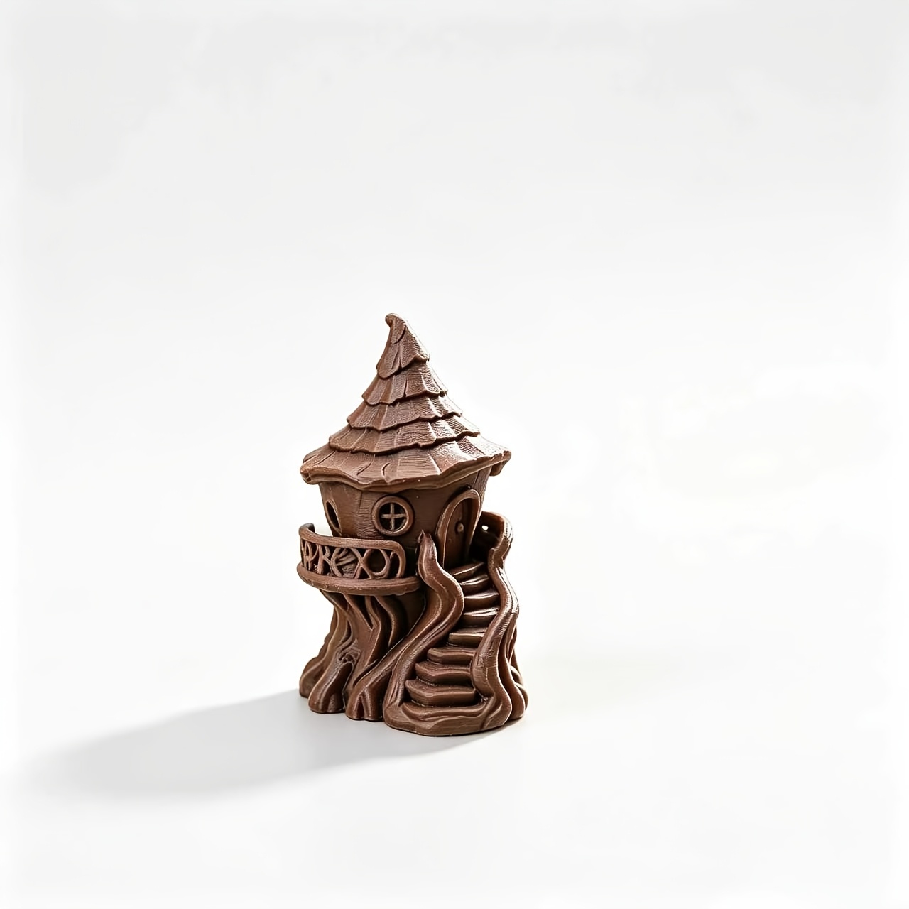 TEMU Forest Tower Miniature Sculpture, Tree Root Elf House Figurine, 3d Printed Tabletop Ornament, Forest Diorama Accessory, Home Shelf Statue,