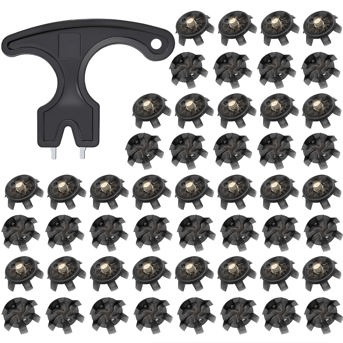 TEMU 31pcs Golf Spikes Set Includes 30pcs Golf Cleats Replacement Black Cleats Spanner Metal Thread Screw 6 Mm Dia Spike Tool For Lawn Cricket Shoe