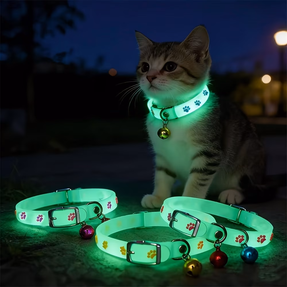 random color in the dark collar cute glowing pet collar for luminous pet collar glow in the dark collar with paw print safety anti loss collar suitable for small dogs and cats in multiple colors Product details 1