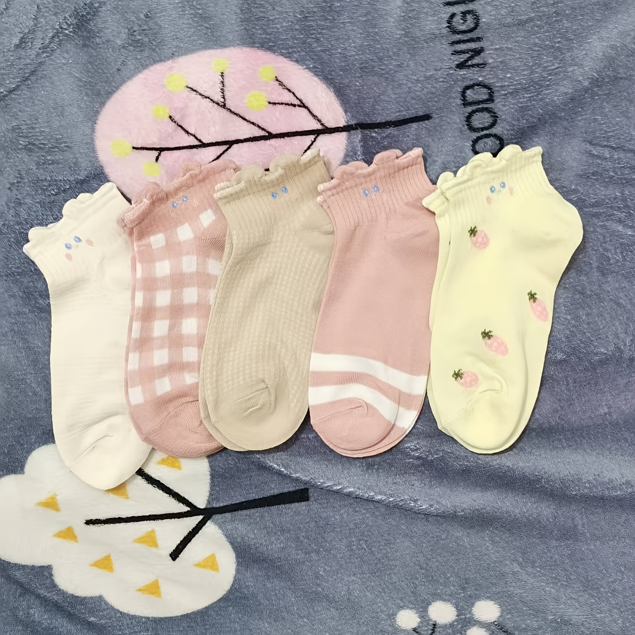 TEMU 5 Paar süße Cartoon Damen Kurzsocken, atmungsaktiv und bequem, trendig und vielseitig für, Japanischer Stil