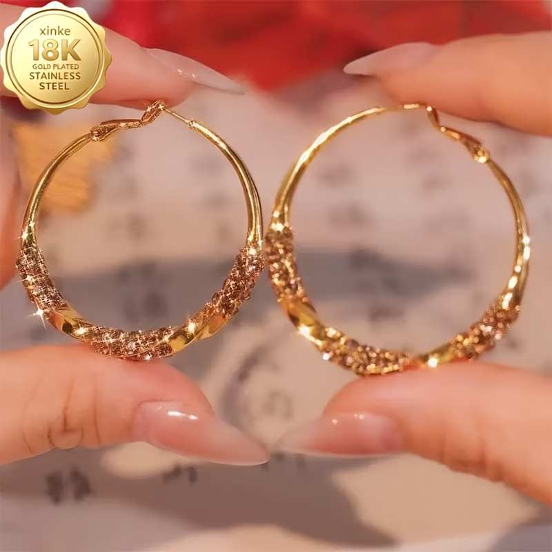 TEMU Colección Verano 2026 - Pendientes grandes redondos de acero inoxidable 316 para mujer - en oro de 18k - Antioxidantes - Diseño simple con