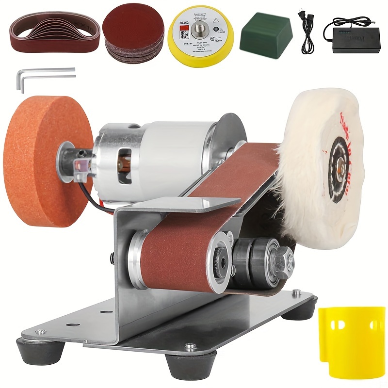 3 in 1 mini belt sander electric spindle sander 15 belt sander for knife making 7 adjustable speed knife polishing kit     for metal wood diy handcraft and tool knife sharpening   with   accessories