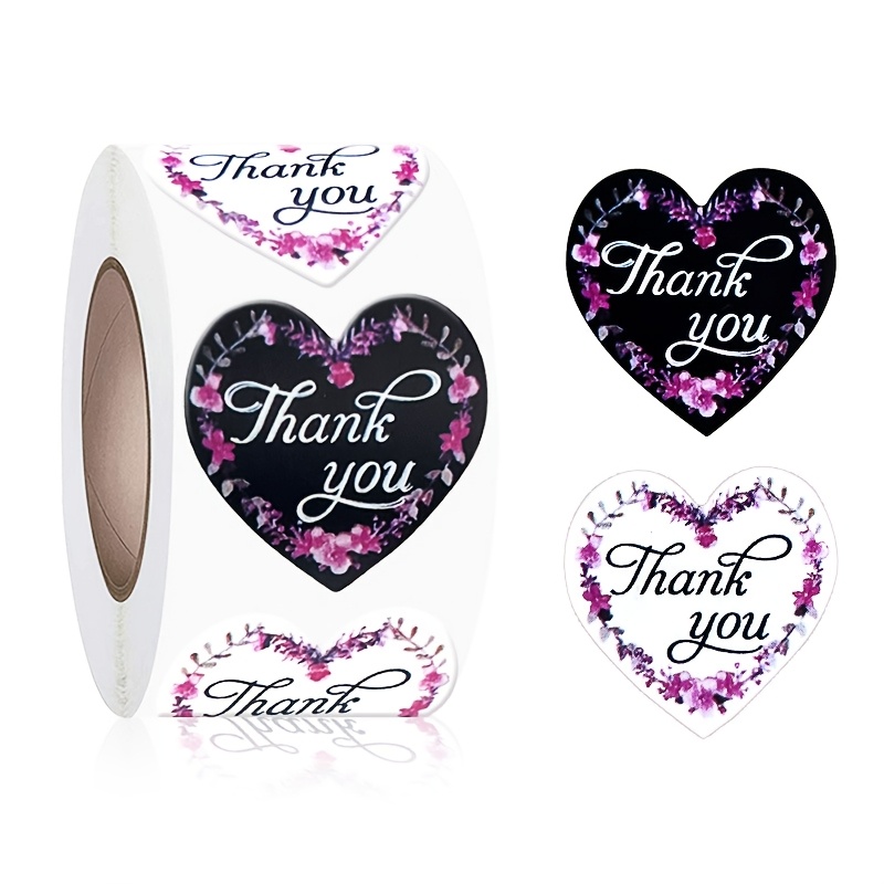 Image of 500pcs Flower Thank You Business Sticker Roll Label For Wedding Gift Card Box Envelope Sealing Tab Wrapping Supply