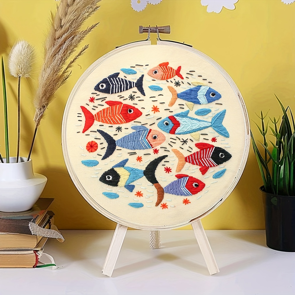 

Diy Embroidery Kit For Beginners - Colorful Fish Design, 7.9x7.9" | Includes Hoop, Threads, Needles & Guide | Gift For Friends & Family | Home & Office Decor Art Project