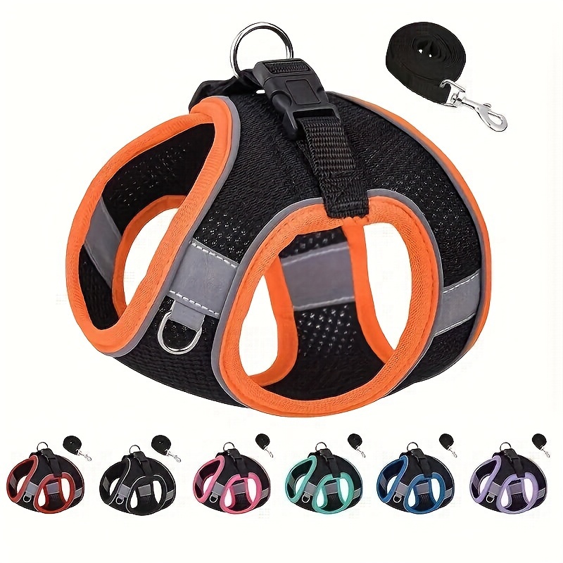 

Breathable Reflective Dog Harness With Rope Set, Escape Proof Double Padded, Adjustable Outdoor Vest Dog Harness For Small, Medium, And Large Dogs
