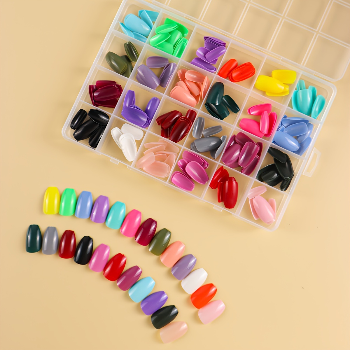 

576pcs Medium Ballet Coffin Press-on Nails - 24 Vibrant Colors, Glossy , Abs Material, Diy Manicure For Women And Girls