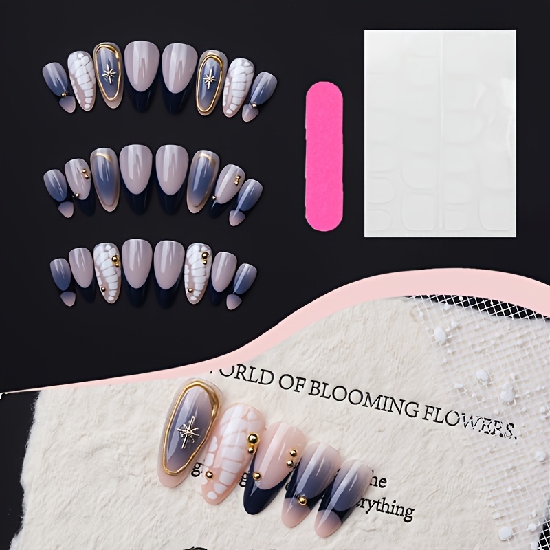 TEMU 24pcs White Cat Eye Almond Nail Press-on Nails With 1pc Jelly Glue And 1pc Scrubber, Very Sturdy, Enhance Your Temperament, Add Gentle Layers,