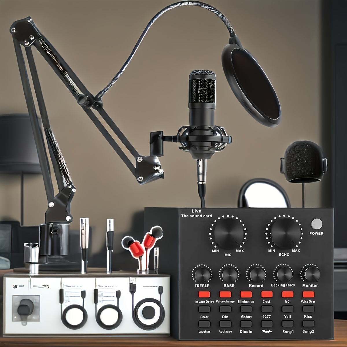 podcast equipment bundle with   podcast microphone and v8 sound card voice changer audio interface   recording singing streaming and gaming