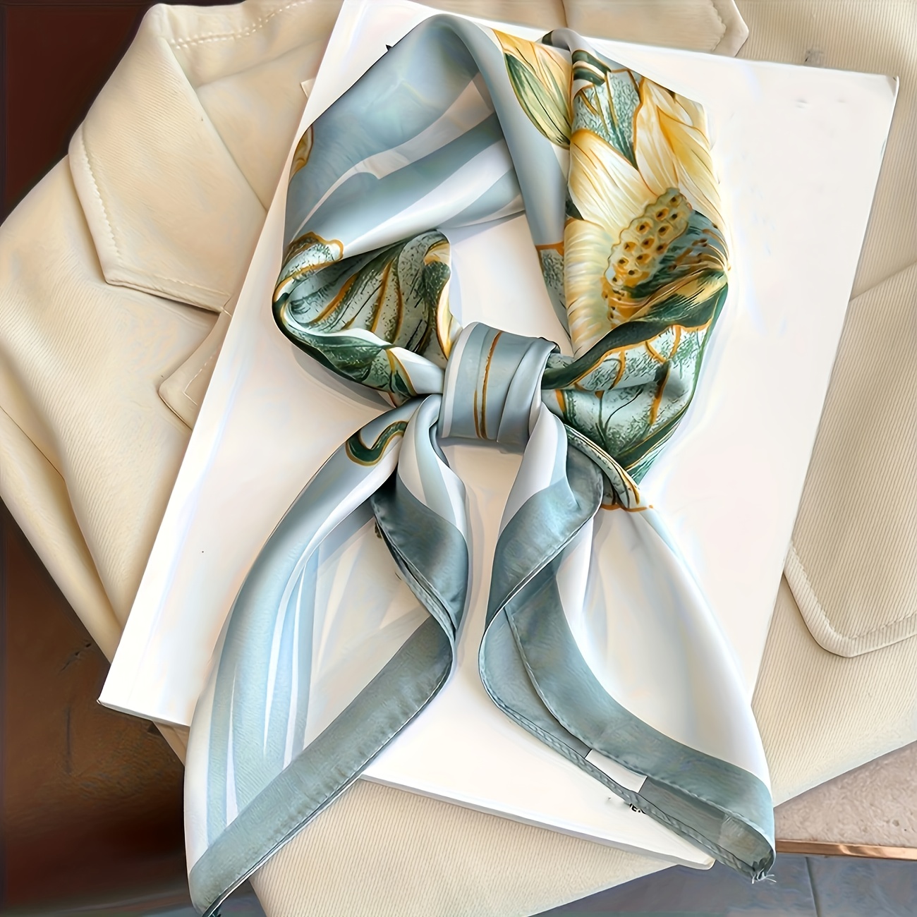TEMU Elegant Floral Pattern Scarf, Multi-functional Use, Satin Texture, Lightweight And Breathable, Suitable For Daily Wear, Fashionable Item, Use