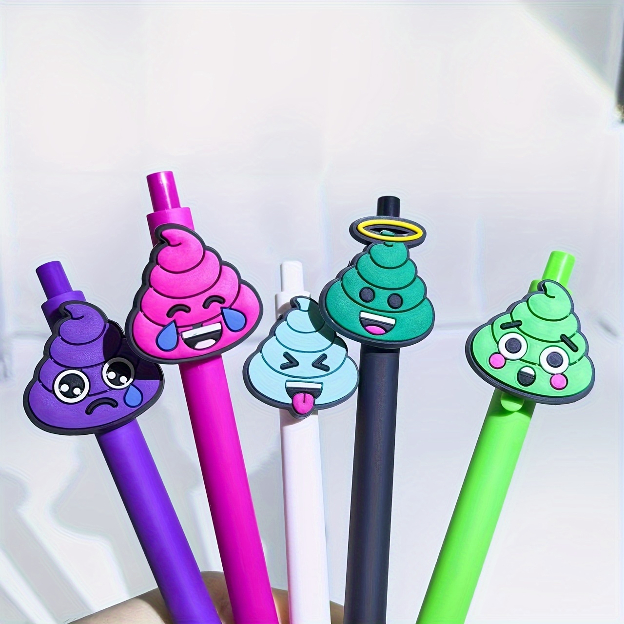 

5pcs Novelty Poop Shaped Gel Pens, Assorted Cartoon Designs, Quick-drying Plastic Medium Point Writing Pens For School And Office Supplies