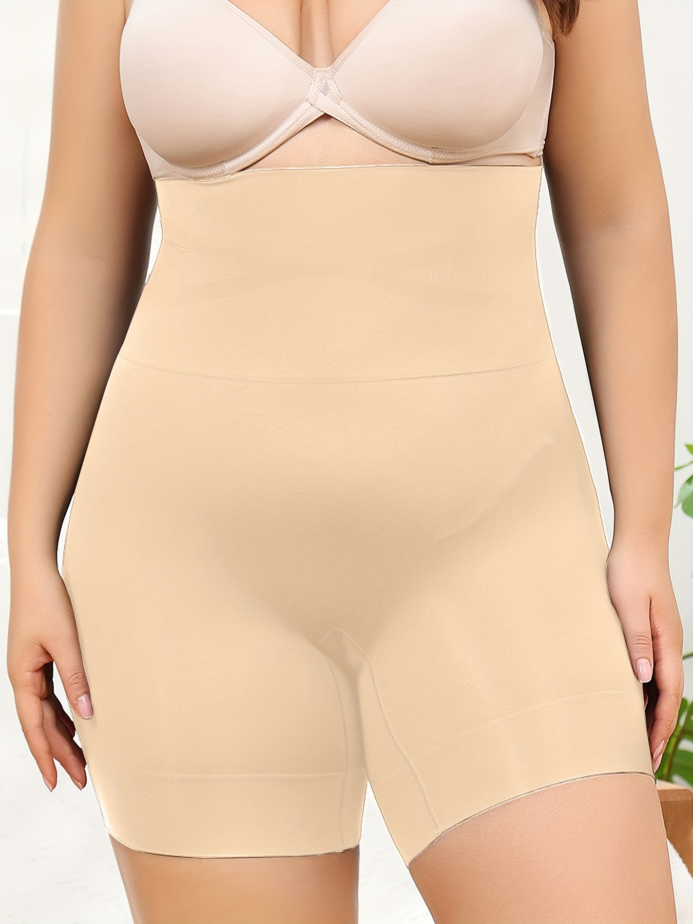 Plus Size Basic Shapewear Underwear, Women's Plus Solid Contrast Lace Trim  High * Tummy Control Lip Enhancer Shapewear
