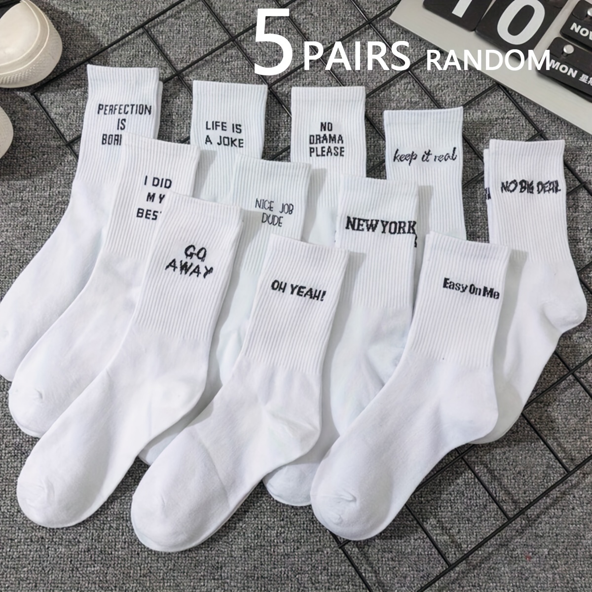 

Lot de 5 Chaussettes pour Hommes - Respirantes, Confortables & Élégantes avec un Design de Lettres Unique | Parfaites pour , Décontracté & l'