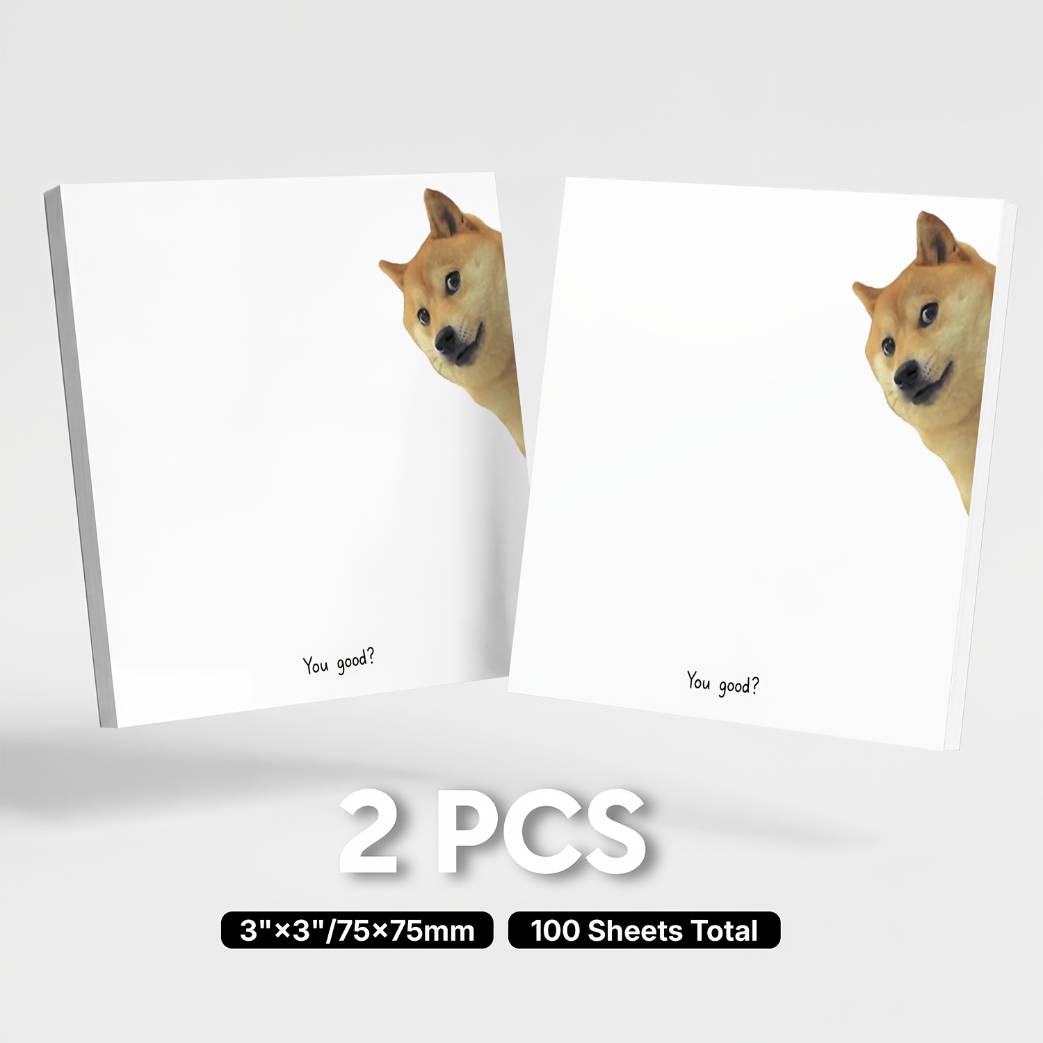 TEMU Lot de 2 (100 feuilles au total) Notes autocollantes amusantes avec chien pour bureau, école, maison - Blocs-notes mémo carrés autocollants mème
