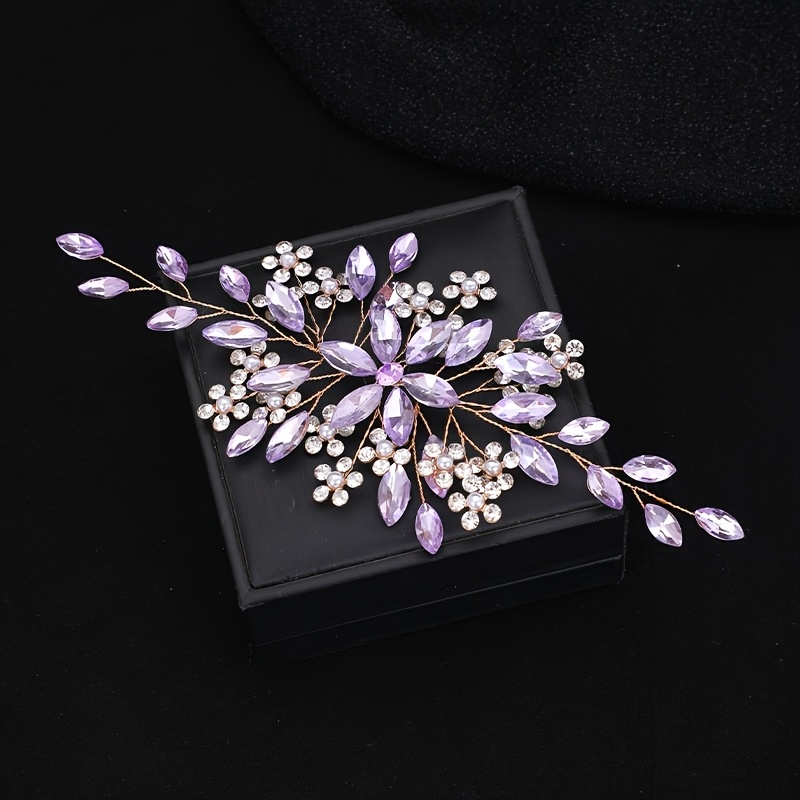 TEMU 1pc Handcrafted Purple Rhinestone Hair Comb Headpiece - Handmade Rhinestone Updo Comb Suitable For Parties, Weddings, Prom, Braids & Bun