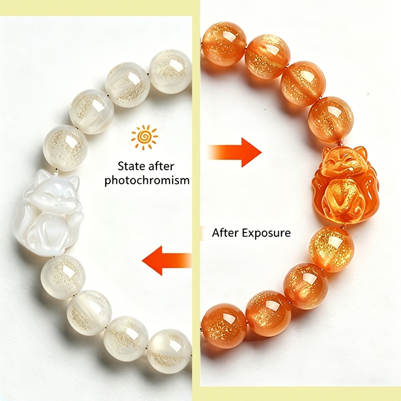 TEMU 1pc, White To Yellow, Random Color, -sensitive Color-changing Mini Phoenix Nine-tailed Bracelet, Summer -changing Temperament Resin Bracelet,