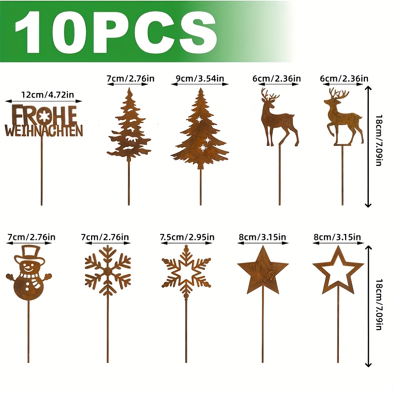 Image of 【2d Flat】 [2d Flat] A 10pcs Set For Decorating For Christmas - Includes Outdoor Patio Ornaments Like A Metal Art Christmas Tree, Reindeer, Snowman, And More - Perfect For Gardens, Patios