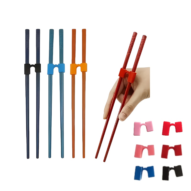 4pcs Set Of Beginner Chopstick Aids - Lightweight Training Chopstick Auxiliary Attachments, Suitable For Adults, Trainees, And - Non-slip, Reusable, And Dishwasher Safe - Random Color