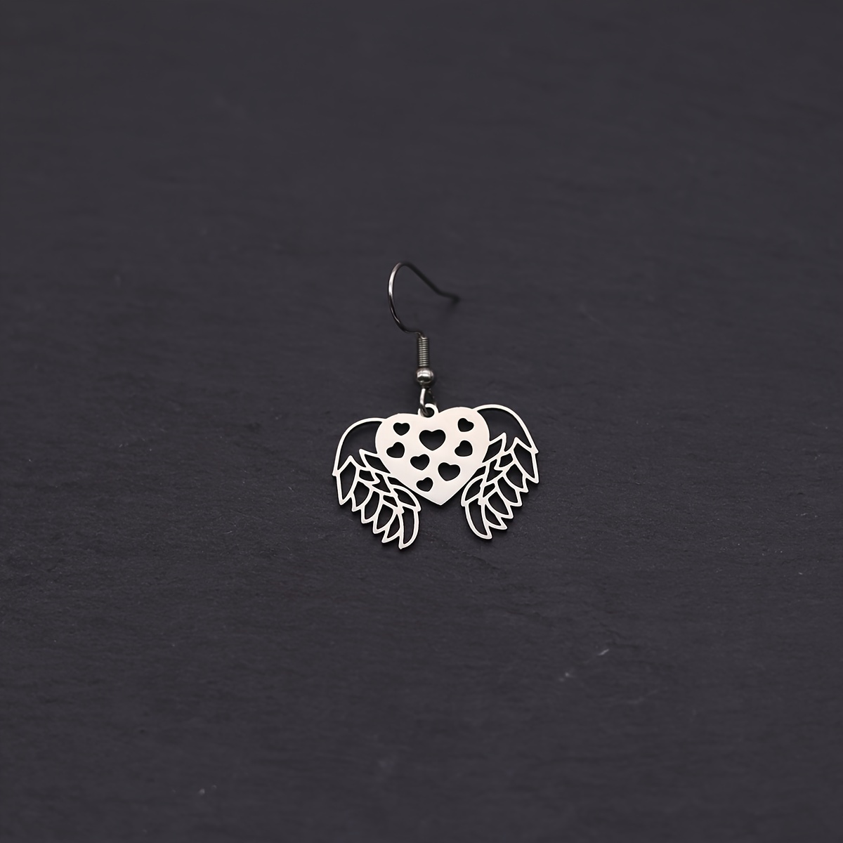304 Stainless Steel Hollow Heart-Shaped Wing Earrings, Punk Style