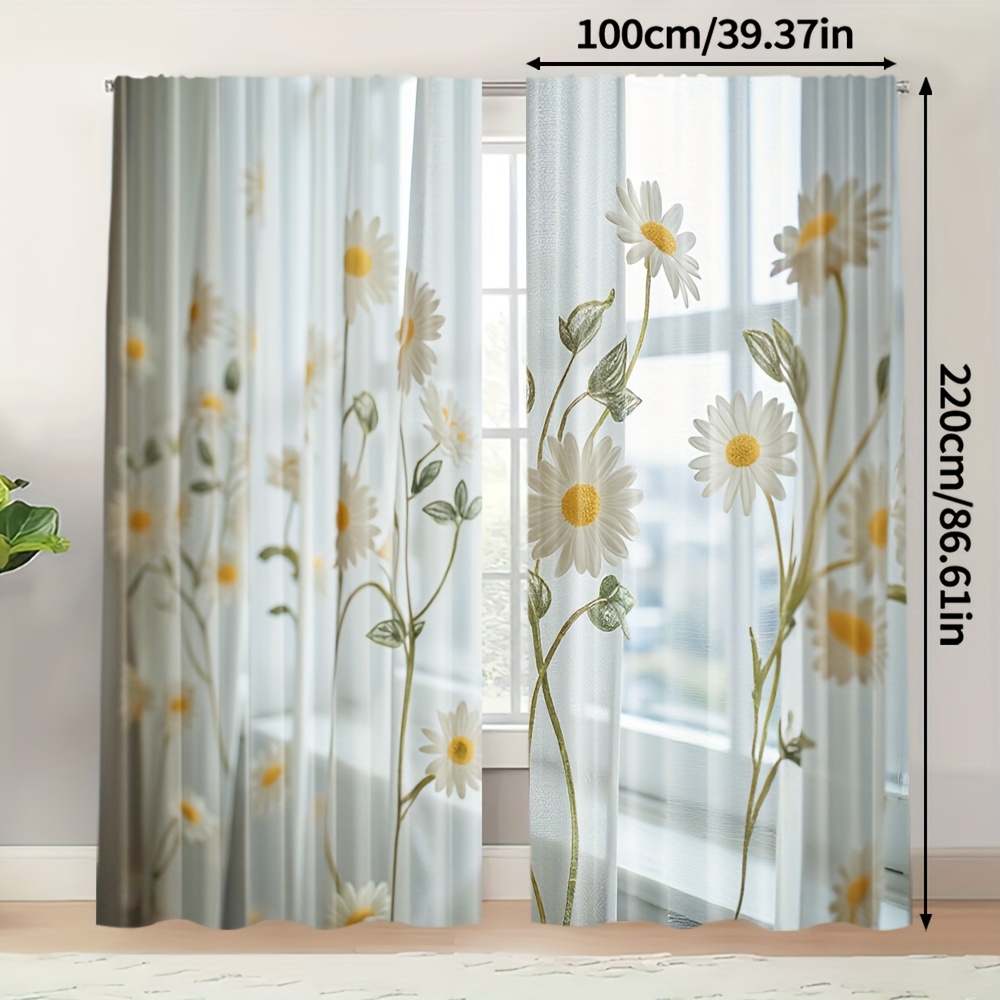 TEMU 2pcs Modern Curtains With Golden Floral Pattern - 100% Polyester Light Filtering Machine Washable Rod Pocket Curtains For Kitchen, Farmhouse,