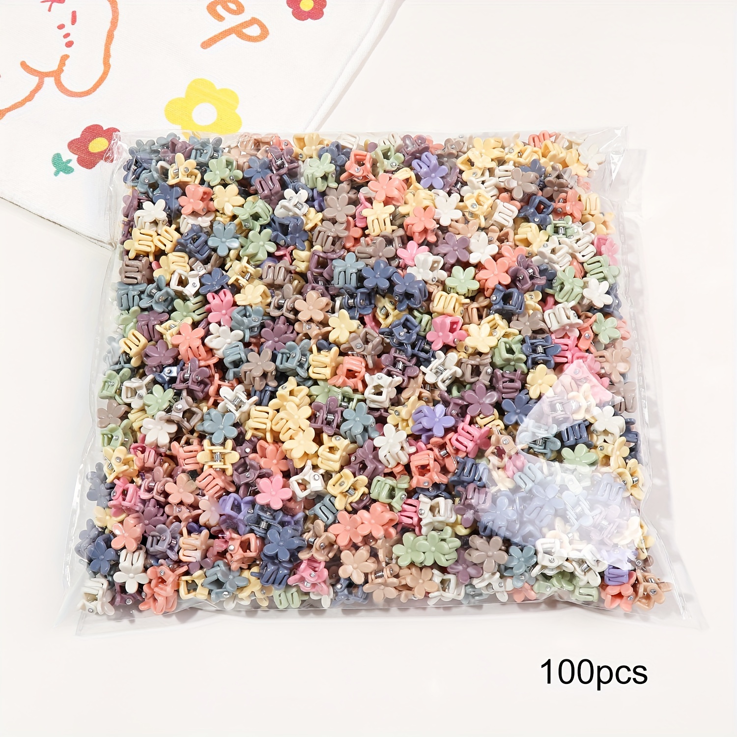 TEMU 100 Pcs Cute And Simple Flower And Butterfly Hair Clips - Plastic, Suitable For Ages 14 And Up, Perfect For Styling Hair