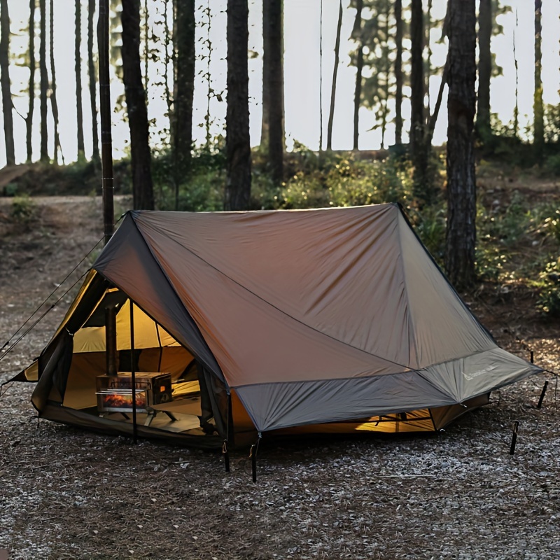 TEMU 1-2 Person 4 Season Camping Tent With Stove Jack - Waterproof & Windproof Hot Tent, Lightweight And Weatherproof, Ideal For Hiking, Hunting, Fishing, Includes Carry Bag