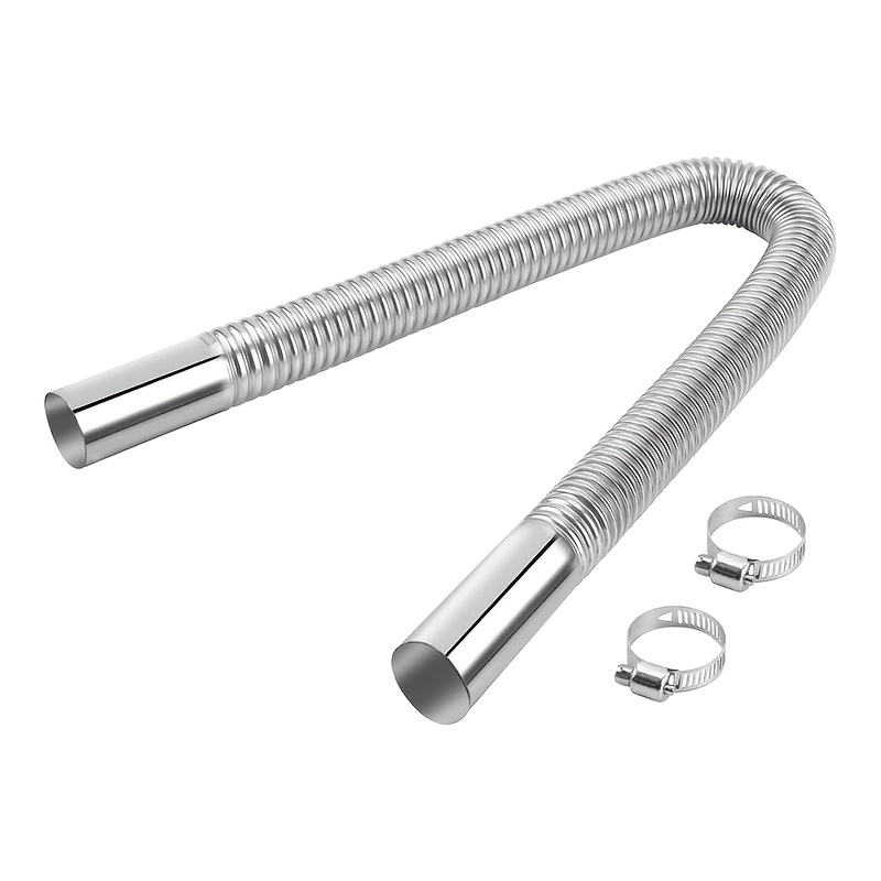 TEMU 1set/1 Inch Stainless Steel Exhaust Hose, 23.6" Flexible Exhaust Pipe, Heater Flexible Exhaust Tubing With 2 Hose Clamps Generator Exhaust Hose