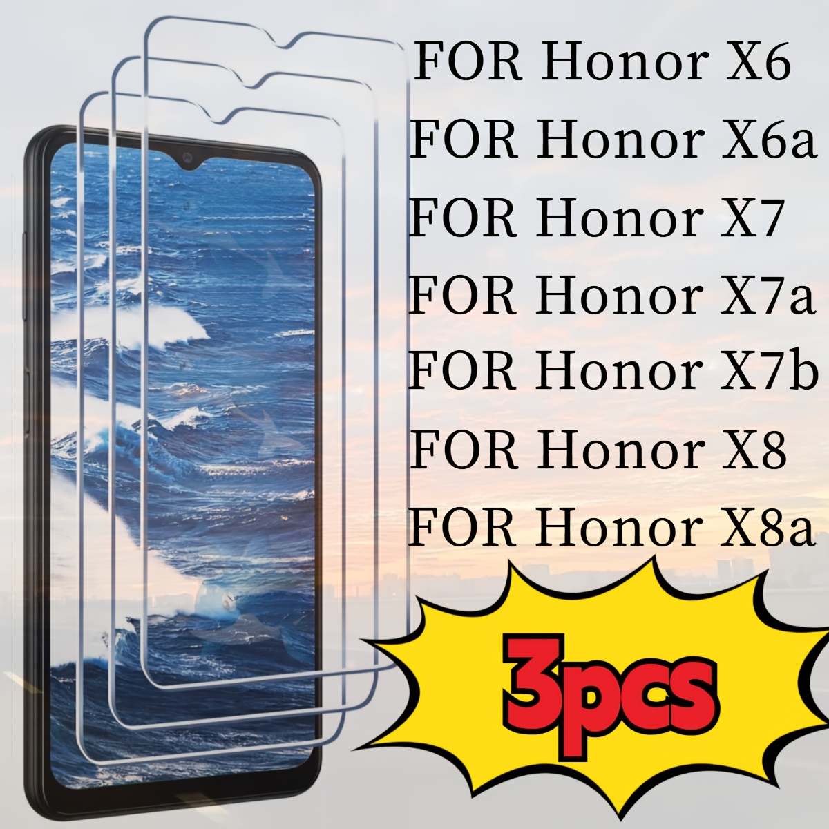 

3pcs Protecteur d'écran transparent , pour HONOR X6 / X6A / X6B / X7 / X7A /X7B/ X8 / X8A / 90Lite Revêtement oléophobe, 9H Anti-rayures et bulles, Film en verre trempé compatible avec les coques.