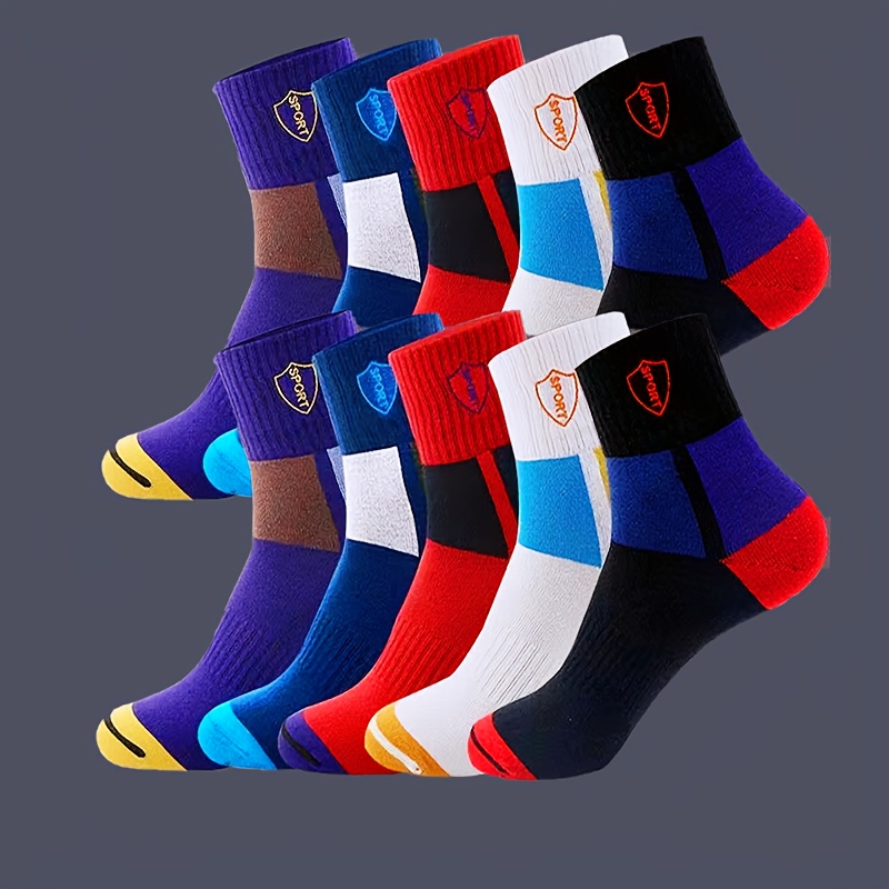 5/10/20-pair Men's And Women's Block Crew Socks, Breathable And Comfortable Casual Unisex Socks, Suitable For Indoor And Outdoor Wear, , Us Sizes 6-11