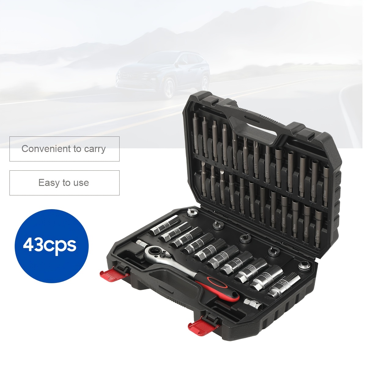 Shock Absorber Set, Solid Kit, Steering , Strut Nut Spreader, Removal Of The Bushing With Ratchet Adapters (43pcs), Without Battery