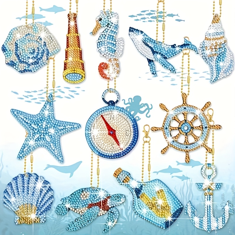 Image of 12pcs Set, Double-sided Shimmering Keychain Collection, 5d Diamond Painting Art Keychains, Colorful Diamond Decoration Kit, Diy Craft Supplies For Beginners Who As Holiday Gifts